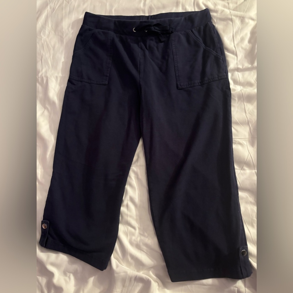 Karen Scott Navy Cotton/Spandex Capri pants Size Petite Large